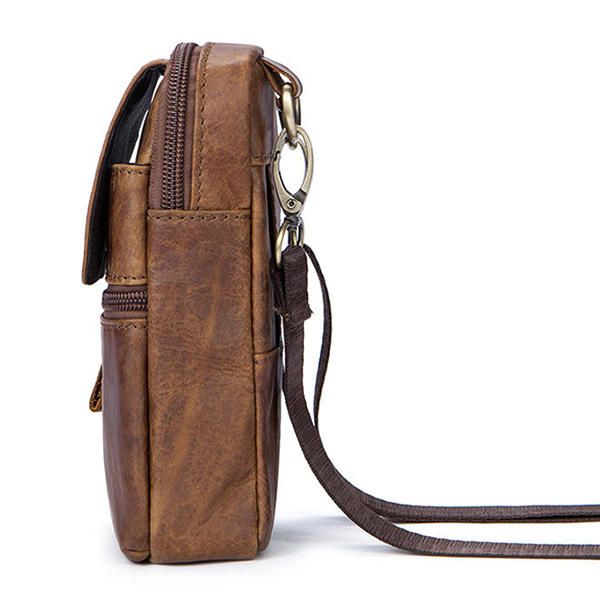 Bolso Cruzado De Un Solo Hombro Vintage Casual De Cuero Genuino Para Hombres