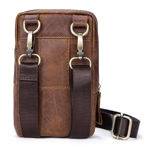 Bolso Cruzado De Un Solo Hombro Vintage Casual De Cuero Genuino Para Hombres