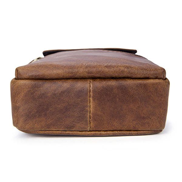 Bolso Cruzado De Un Solo Hombro Vintage Casual De Cuero Genuino Para Hombres