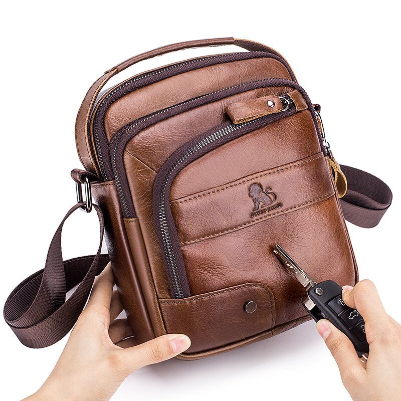 Bolso De Cuero Genuino Para Hombre Bolso Bandolera De Piel De Vaca Multicapa Bolso Bandolera