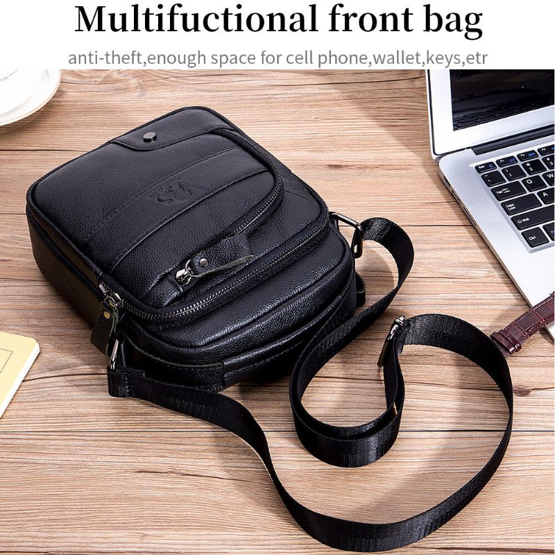 Bolso De Cuero Genuino Para Hombre Bolso Bandolera De Piel De Vaca Multicapa Bolso Bandolera