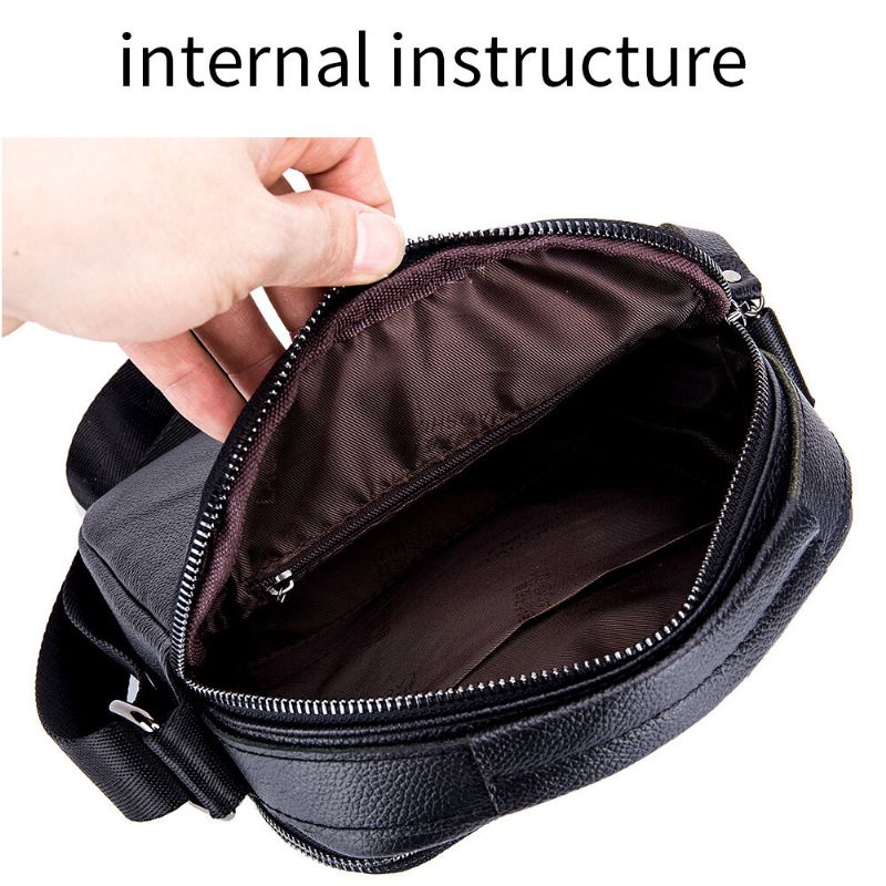 Bolso De Cuero Genuino Para Hombre Bolso Bandolera De Piel De Vaca Multicapa Bolso Bandolera