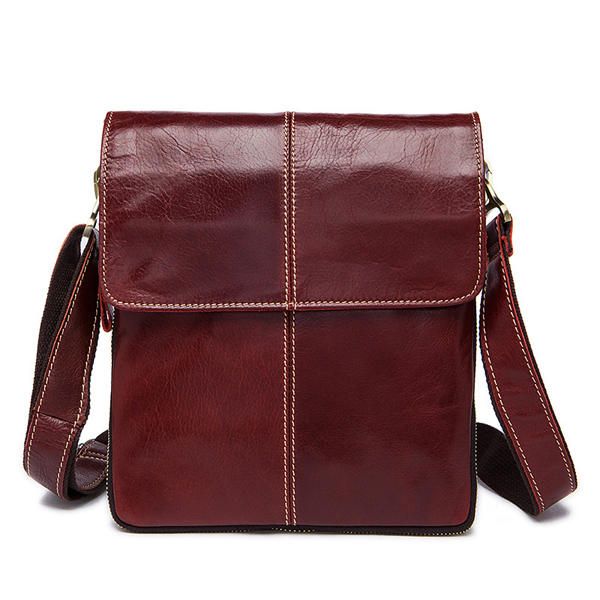 Bolso De Hombre De Cuero Genuino Bolso De Hombreajero Con Cremallera De Moda Bolso De Hombro De Negocios