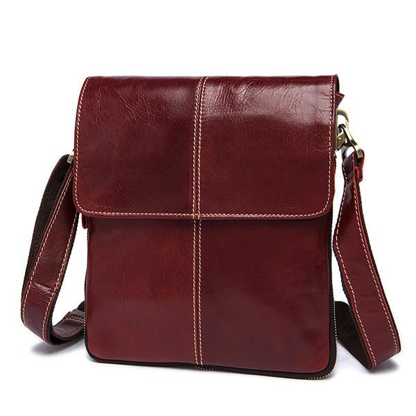 Bolso De Hombre De Cuero Genuino Bolso De Hombreajero Con Cremallera De Moda Bolso De Hombro De Negocios