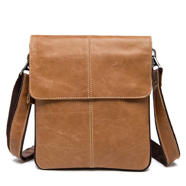 Bolso De Hombre De Cuero Genuino Bolso De Hombreajero Con Cremallera De Moda Bolso De Hombro De Negocios