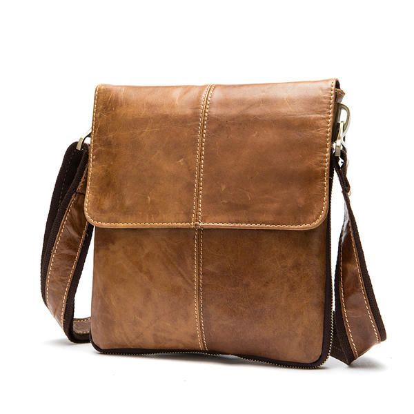 Bolso De Hombre De Cuero Genuino Bolso De Hombreajero Con Cremallera De Moda Bolso De Hombro De Negocios