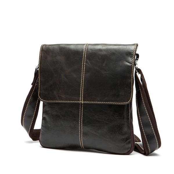 Bolso De Hombre De Cuero Genuino Bolso De Hombreajero Con Cremallera De Moda Bolso De Hombro De Negocios