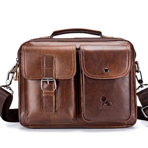 Bolso De Hombreajero De Cuero Para Hombre Bolso Retro Para Computadora Portátil Maletín De Negocios Bolso De Hombro