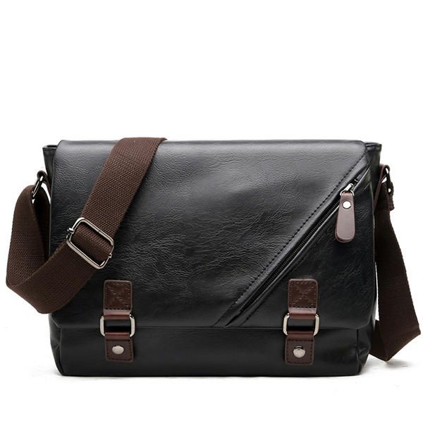 Bolso De Hombreajero Negro Para Hombre Bolso De Hombro De Negocios De Cuero Pu Bolso Para Computadora Portátil Informal