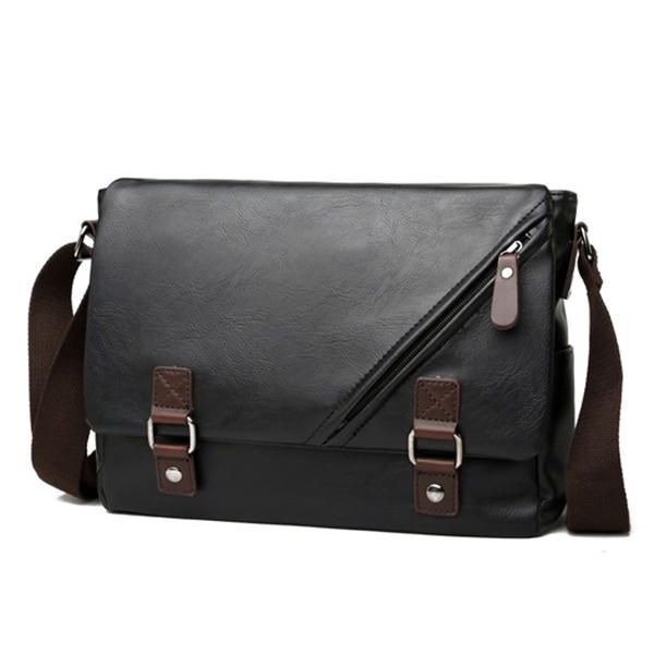 Bolso De Hombreajero Negro Para Hombre Bolso De Hombro De Negocios De Cuero Pu Bolso Para Computadora Portátil Informal