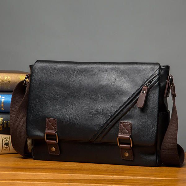 Bolso De Hombreajero Negro Para Hombre Bolso De Hombro De Negocios De Cuero Pu Bolso Para Computadora Portátil Informal