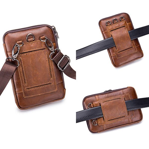 Bolso De Hombro De Cintura Sólida De Cuero Genuino Para Hombre Bolso Cruzado Para Teléfono