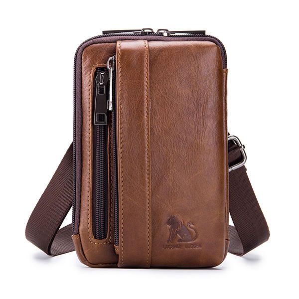 Bolso De Hombro De Cintura Sólida De Cuero Genuino Para Hombre Bolso Cruzado Para Teléfono