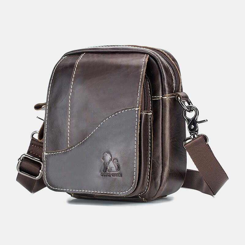 Bolso De Hombro Convertible De Piel De Vaca Pequeña De Negocios Retro De Cuero Genuino Para Hombre Bolso Bandolera Bolso De Cintura