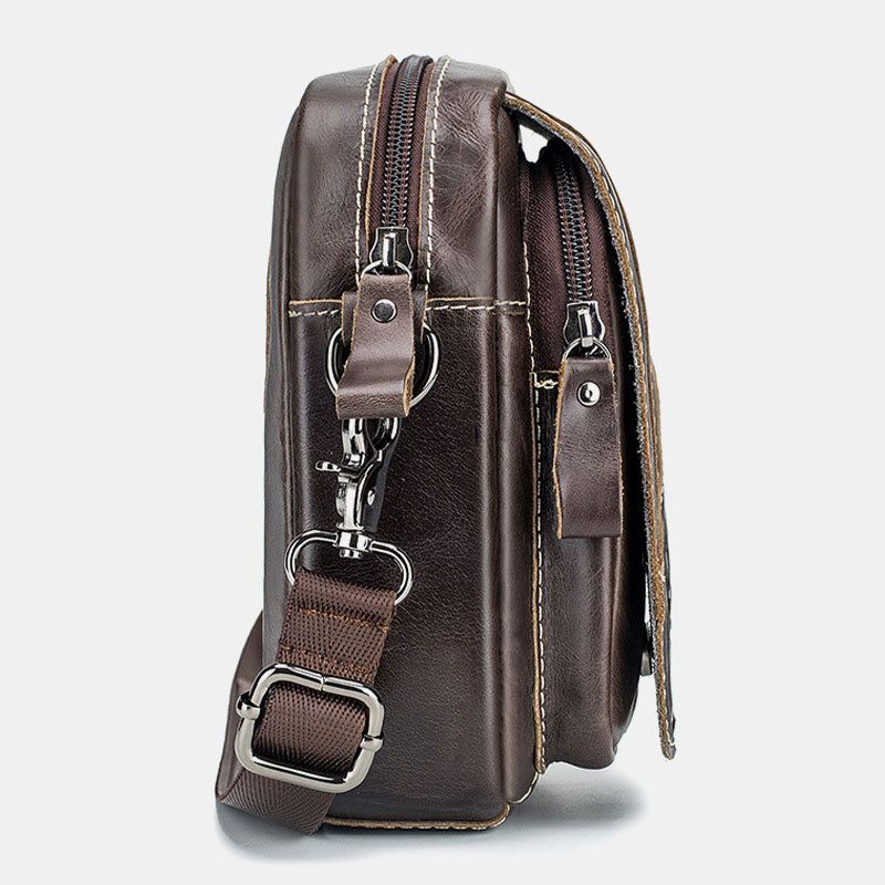 Bolso De Hombro Convertible De Piel De Vaca Pequeña De Negocios Retro De Cuero Genuino Para Hombre Bolso Bandolera Bolso De Cintura