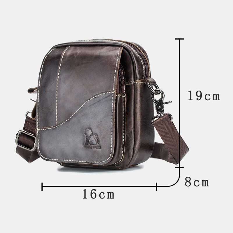 Bolso De Hombro Convertible De Piel De Vaca Pequeña De Negocios Retro De Cuero Genuino Para Hombre Bolso Bandolera Bolso De Cintura