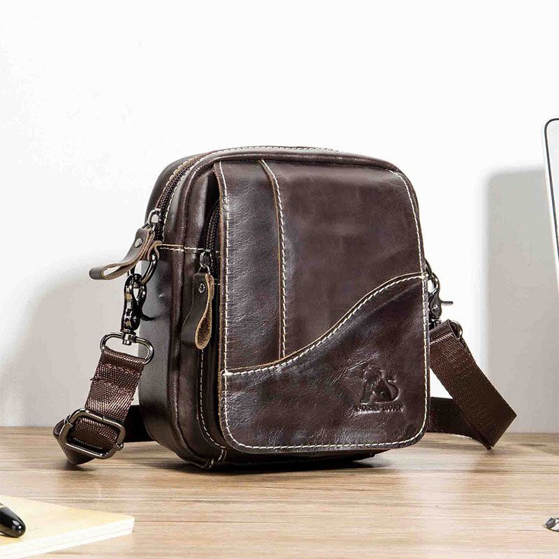 Bolso De Hombro Convertible De Piel De Vaca Pequeña De Negocios Retro De Cuero Genuino Para Hombre Bolso Bandolera Bolso De Cintura