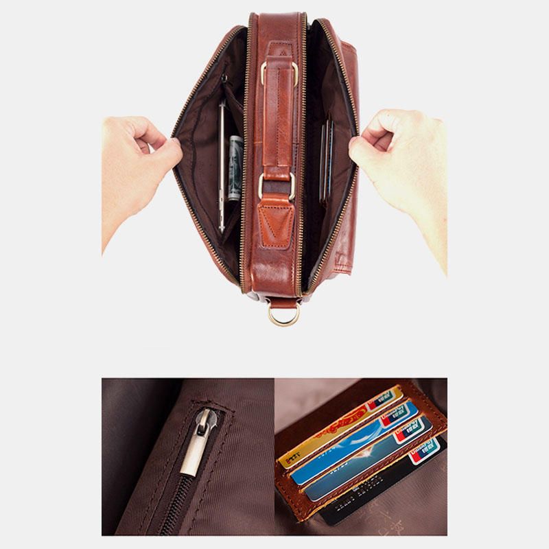 Bolso De Hombro De Cuero Genuino Para Hombre