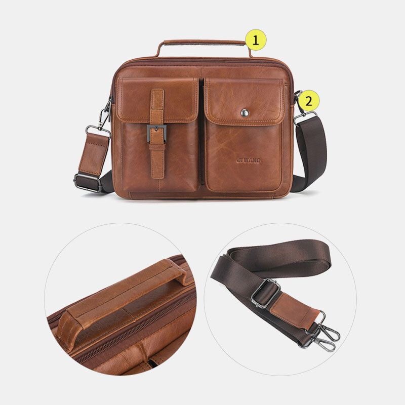 Bolso De Hombro De Gran Capacidad Retro Multifunción De Cuero Genuino Para Hombre Bolso Bandolera Cruzada