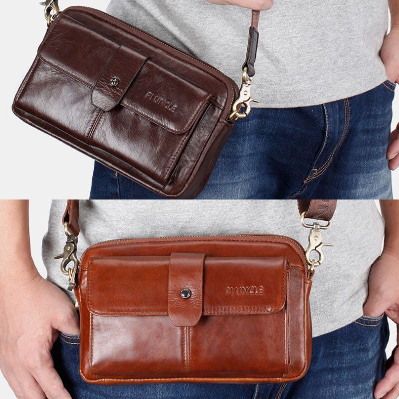 Bolso De Hombro Retro Multifunción De Cuero Genuino Para Hombre Bolso De Cintura Bolso Cruzado