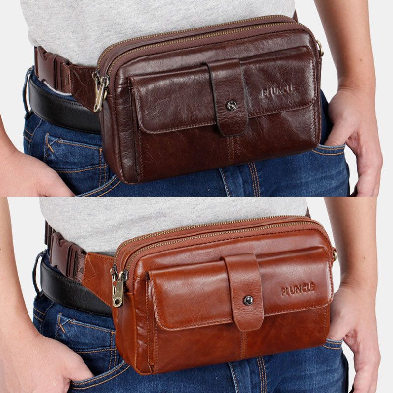 Bolso De Hombro Retro Multifunción De Cuero Genuino Para Hombre Bolso De Cintura Bolso Cruzado