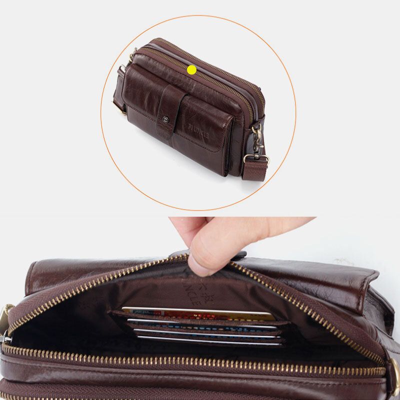 Bolso De Hombro Retro Multifunción De Cuero Genuino Para Hombre Bolso De Cintura Bolso Cruzado