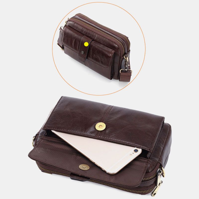 Bolso De Hombro Retro Multifunción De Cuero Genuino Para Hombre Bolso De Cintura Bolso Cruzado