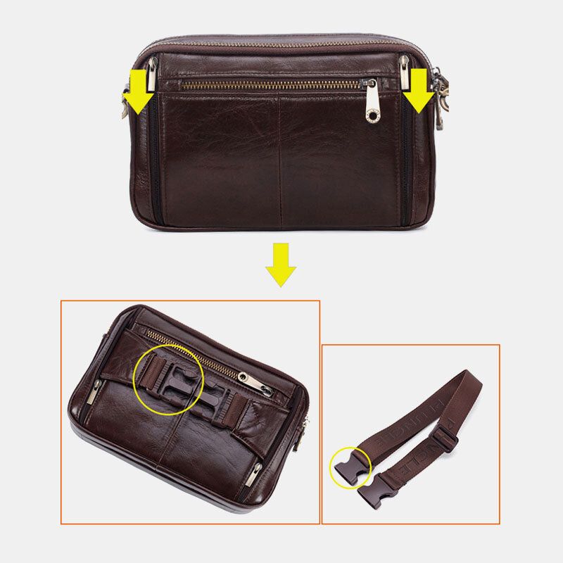 Bolso De Hombro Retro Multifunción De Cuero Genuino Para Hombre Bolso De Cintura Bolso Cruzado