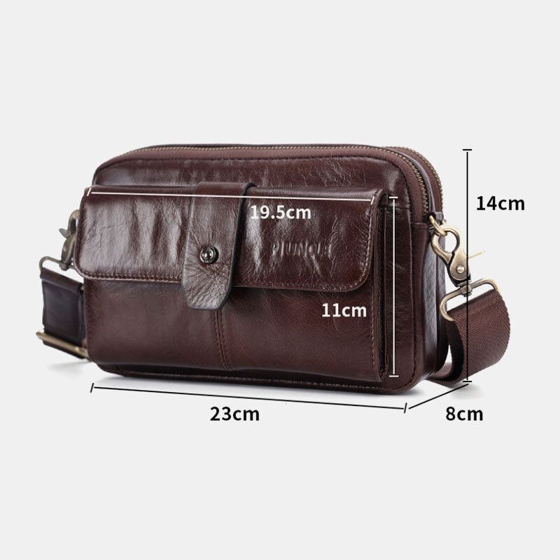 Bolso De Hombro Retro Multifunción De Cuero Genuino Para Hombre Bolso De Cintura Bolso Cruzado