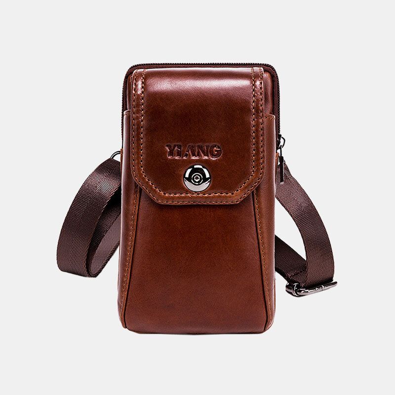 Bolso De Hombro Vintage De Cuero Genuino Para Hombre Bolso De Cintura Bolso De Teléfono Para Negocios