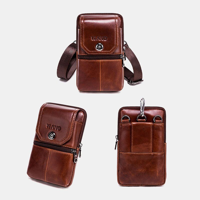 Bolso De Hombro Vintage De Cuero Genuino Para Hombre Bolso De Cintura Bolso De Teléfono Para Negocios