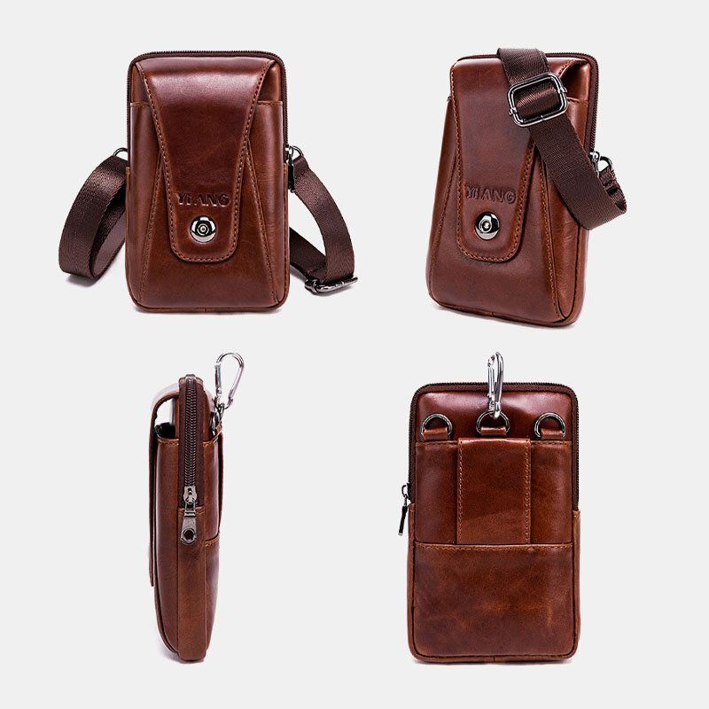 Bolso De Hombro Vintage De Cuero Genuino Para Hombre Bolso De Cintura Bolso De Teléfono Para Negocios