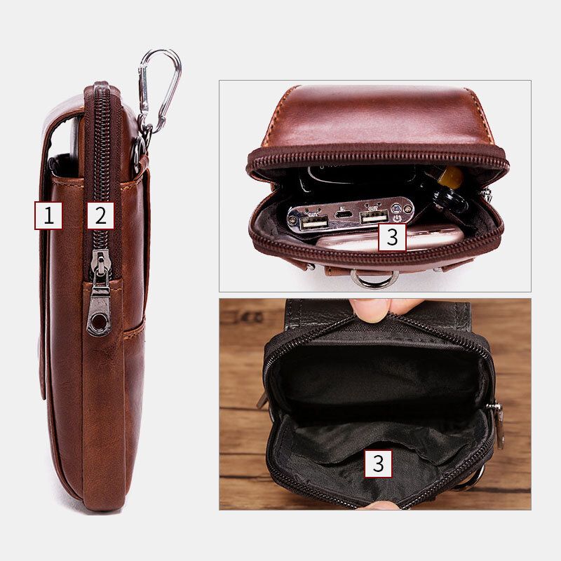 Bolso De Hombro Vintage De Cuero Genuino Para Hombre Bolso De Cintura Bolso De Teléfono Para Negocios