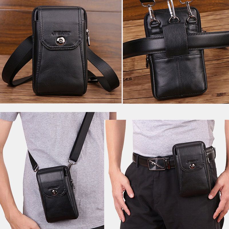 Bolso De Hombro Vintage De Cuero Genuino Para Hombre Bolso De Cintura Bolso De Teléfono Para Negocios