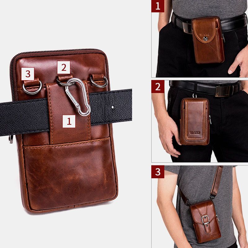 Bolso De Hombro Vintage De Cuero Genuino Para Hombre Bolso De Cintura Bolso De Teléfono Para Negocios