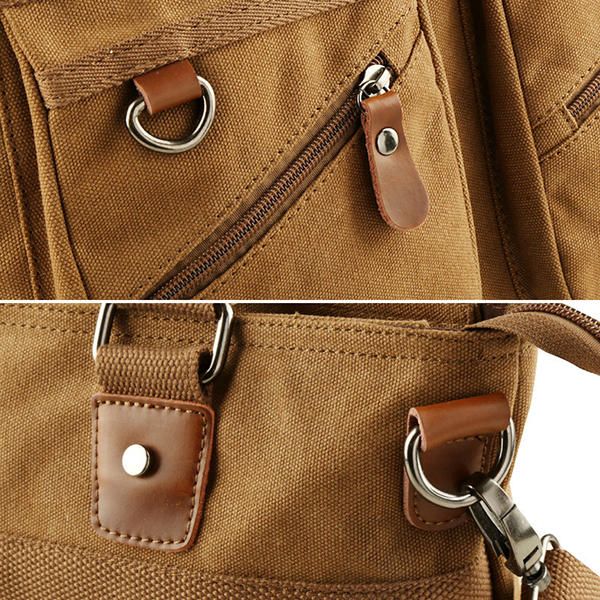 Bolso De Lona Vintage Bolso Bandolera De Múltiples Ranuras Para Bolso De Hombro De Hombre Sólido De Computadora De 14 Pulgadas