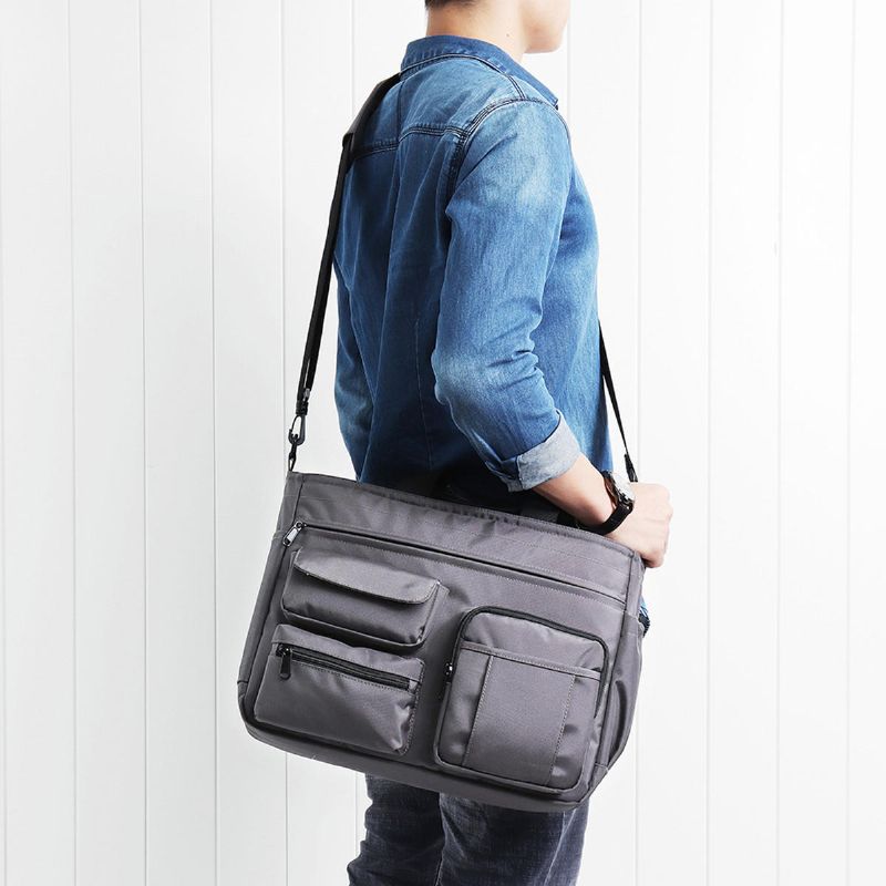 Bolso Multibolsillos De Nailon Para Hombre Para Bandolera De Negocios De Computadora De 14 Pulgadas