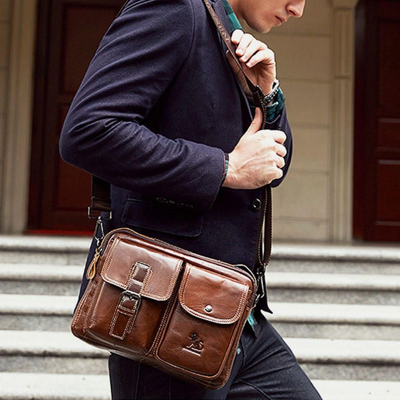 Bolso De Negocios Vintage De Cuero Genuino Para Hombre Bolso Bandolera Para El Trabajo