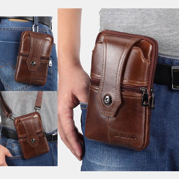 Bolso Para Teléfono Con Cinturón De Cuero Genuino Para Hombre Bolso Bandolera Informal Bolso Bandolera