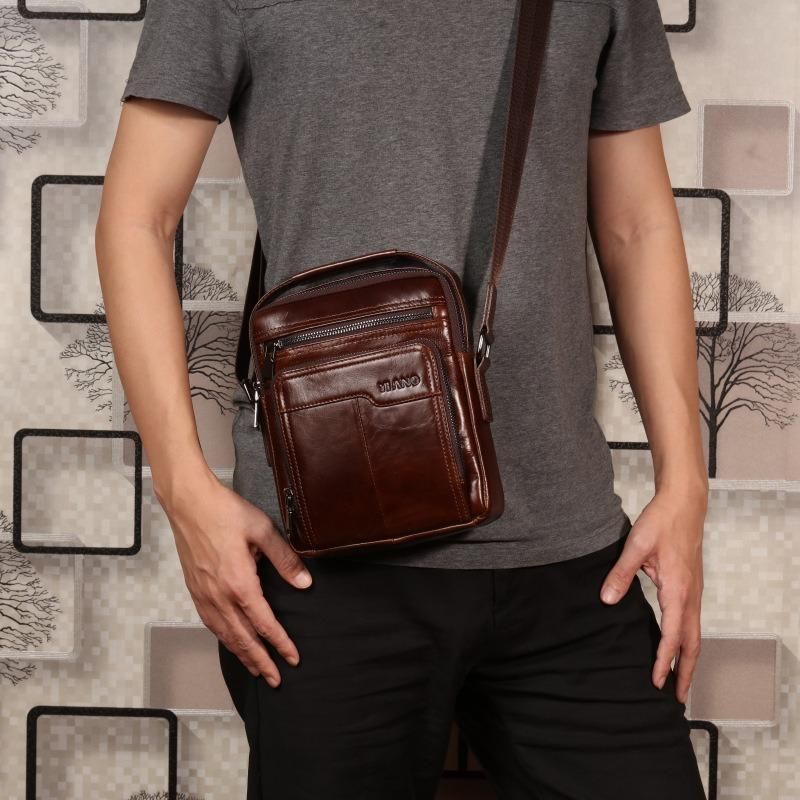 Bolso Para Teléfono Con Múltiples Bolsillos De Negocios De Cuero Genuino Para Hombres