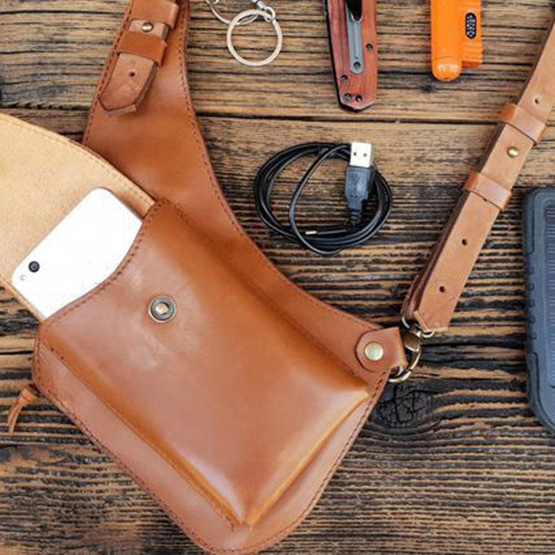 Bolso Para Teléfono Vintage De Cuero Pu Para Hombre Tirante Ajustable Bandolera Para Debajo Del Brazo Bandolera Bandolera