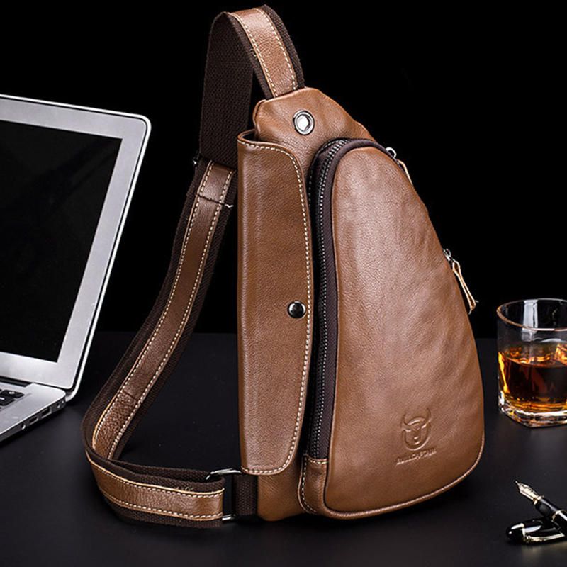 Bolso De Pecho Bullcaptain Para Hombre Bolso Bandolera De Cuero Genuino Bolso Bandolera Sólido