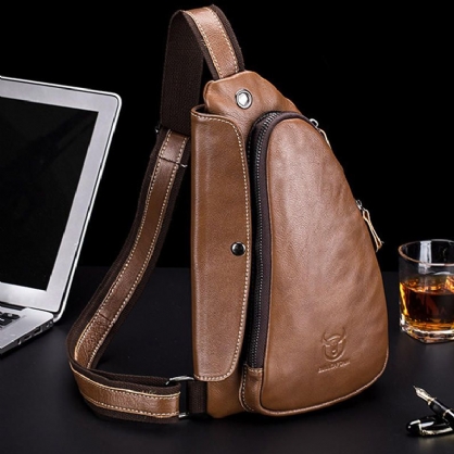 Bolso De Pecho Bullcaptain Para Hombre Bolso Bandolera De Cuero Genuino Bolso Bandolera Sólido