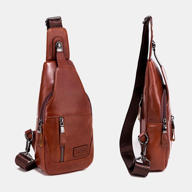 Bolso De Pecho De Cuero Genuino Para Hombre Bolso Bandolera Bolso Bandolera Bolso De Moda De Tendencia De Primera Capa