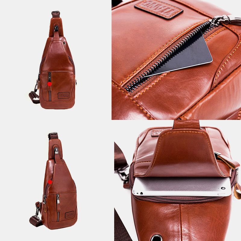 Bolso De Pecho De Cuero Genuino Para Hombre Bolso Bandolera Bolso Bandolera Bolso De Moda De Tendencia De Primera Capa