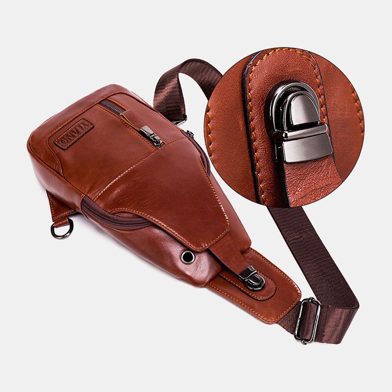 Bolso De Pecho De Cuero Genuino Para Hombre Bolso Bandolera Bolso Bandolera Bolso De Moda De Tendencia De Primera Capa