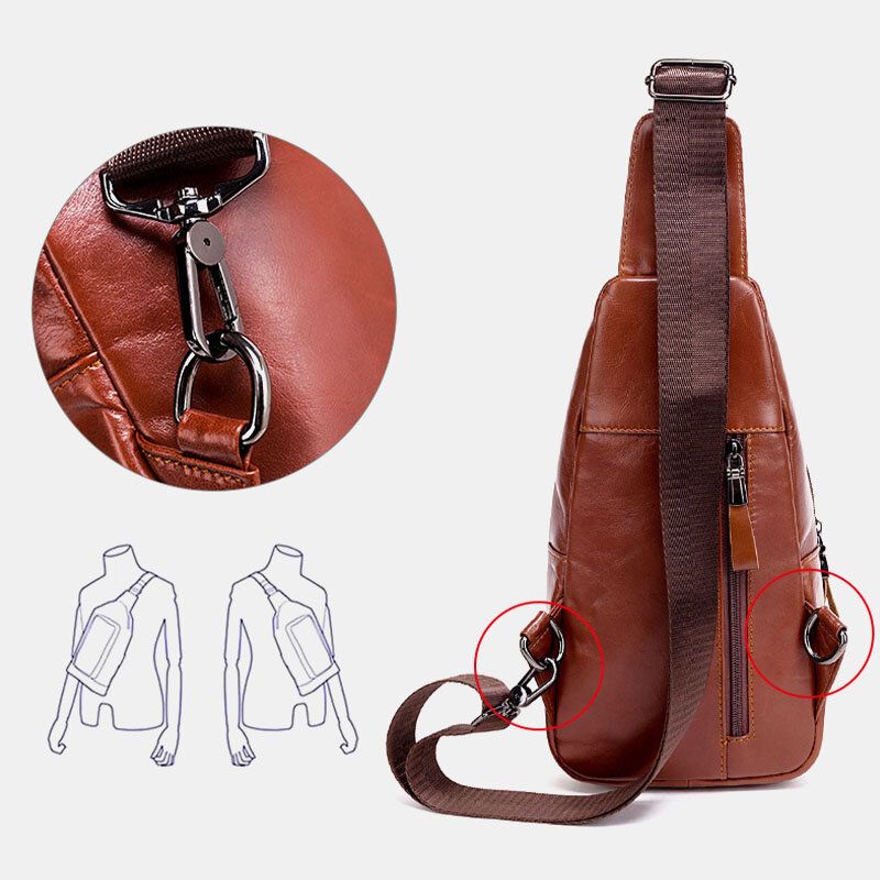 Bolso De Pecho De Cuero Genuino Para Hombre Bolso Bandolera Bolso Bandolera Bolso De Moda De Tendencia De Primera Capa