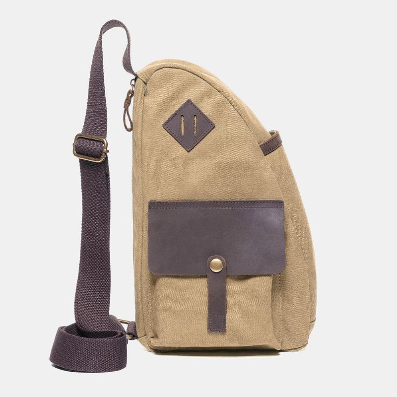 Bolso De Pecho De Cuero Genuino De Retazos De Lona Para Hombre