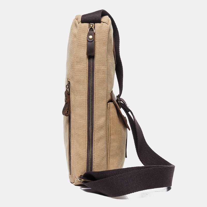 Bolso De Pecho De Cuero Genuino De Retazos De Lona Para Hombre