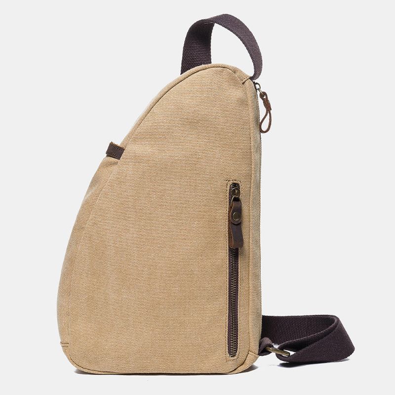 Bolso De Pecho De Cuero Genuino De Retazos De Lona Para Hombre